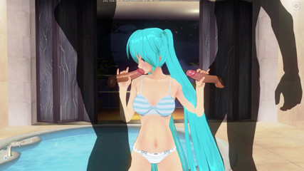 H3DC: 3D HENTAI. Miku double blowjob