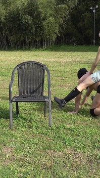 The Young Lady Enjoys a Stroll Across the Ranch Grassland, Riding a Ponyboy and Whipping Him