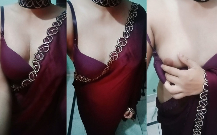 Gaurisissy: Indisk crossdresser Gaurisissy känner sig kåt i lila Saree ser...