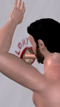 Animierter 3D-schwuler porno - hübscher mann lutscht schwanz durch gloryhole in der männertoilette