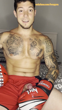 My Big Cock Cums with a Boxer Gloves