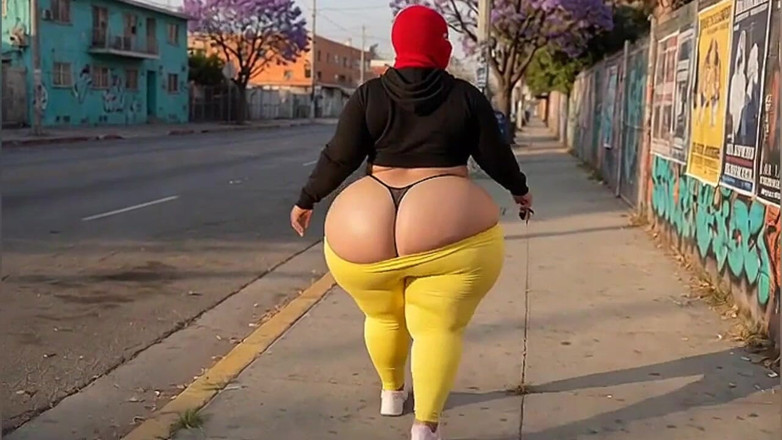 Animate golden: Chica de gran culo caminando en leggings apretados en la...