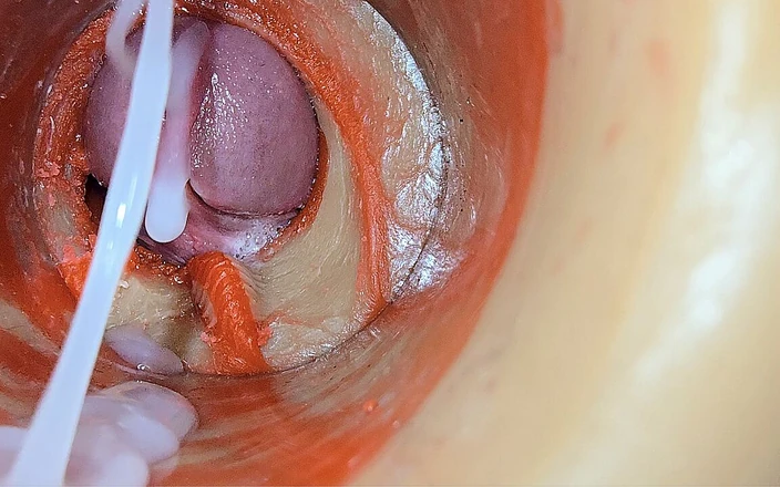 Creme sperm: Kvinnlig insemination - intern kamera fångar djup manlig enorm utlösning