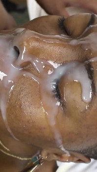 Young ebony slut gets a face full of cum
