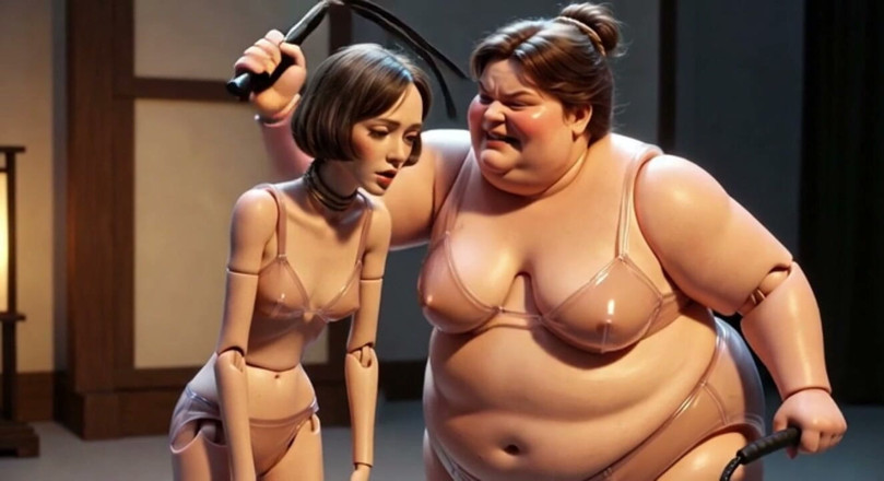 YOUR BEST FANTASY: Fat Mistress Whips Bound Skinny Slave - Body Contrast Humiliation