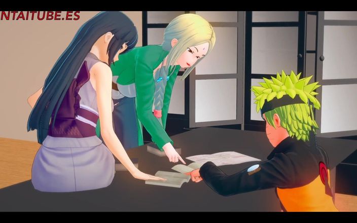 Yaoitube: Naruto Hentai 3D - Naruto šuká Sakuru pod stolem při rozhovoru s Hinatou...