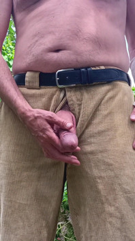 Outdoor Cruising Big Uncut Cock Pissing, Masturbating, Delicious Creamy Cum Close up Wearing Cords - Rockard Stepdaddy