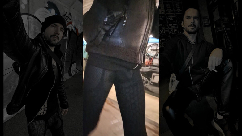 kinkygaynudist: Hot Rainy Walk (strumpfbÃ¤nder und Beule Meggings)