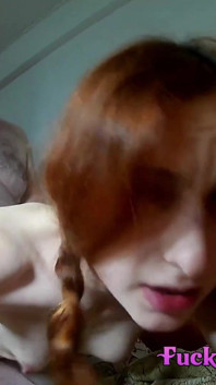 Skinny Ginger Girl Fucked in Her Cunt and Then Suck Cock and Lick Condom