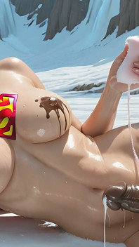 Schöne nackte futa seifige hände gleiten über massiven schwanz im Moonlit Valley