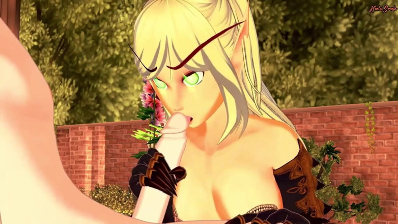 Hentai Smash: Hot Warcraft Elf in lingerie does 69 then gets mouth fucked,...