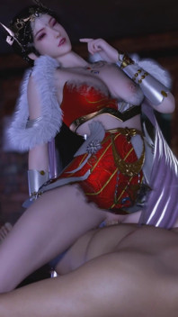 3D Seksowna azjatycka cosplay królowa naga jej ogolone cipki