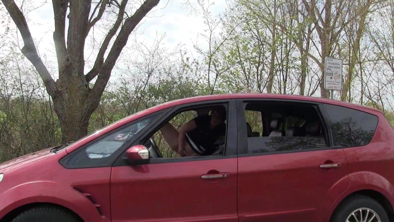 Popp Sylvie: Outdoor dildo action in my car