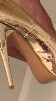 Guy Pee on My Gold Super High Heels and