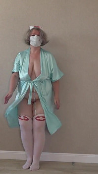 Busty Housewife Dresses up in Sexy Nurse Uniform. Chubby MILF with Big Butt Is Ready for Role-playing Party.