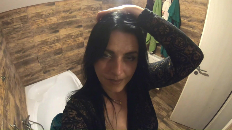 MilfyCalla: Bathroom Toilet Fetish. Lace Robe Dirty Talk and Shiny Dress...