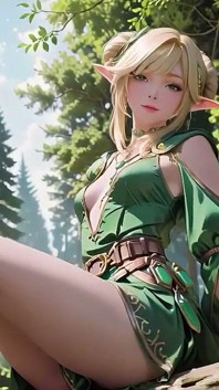 Forest Elf Queen! Kneeling in the Dappled Sunlight, Her Fingertips Tracing the Staff as She Gets Wet.