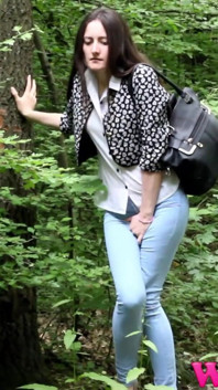 Desperate Girl Full Bladder Pee in the Forest and Empty Herself on the Ground