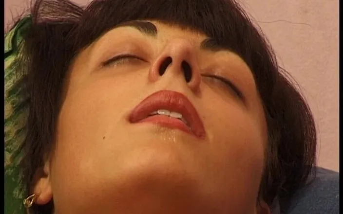 YOUR FIRST PORN: Melanie, a Sweet Brunette, Satisfies Her Pussy with a Dildo