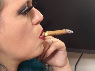 Smoking Goddess Lilli: Smoking a Habano Cigarillo While Checking Our Store