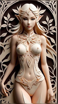 Brilhonder Papercraft Nude Elf Girl Slideshow - sexy kirigami elf buceta & peitos