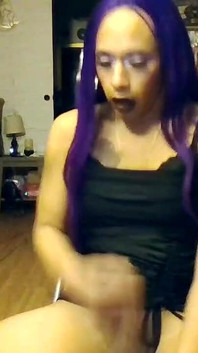 Purple Haired Tgirl Bust a Nut for Newyears
