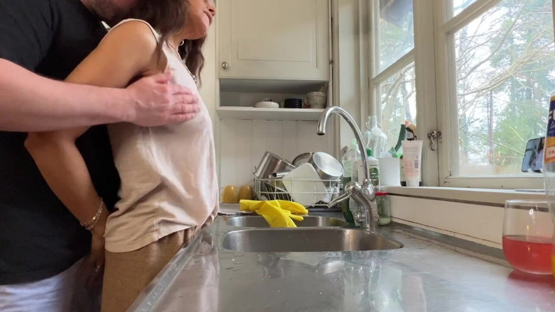LoveAndRopes: Horny Wife Gets Fucked in the Kitchen While Doing the...
