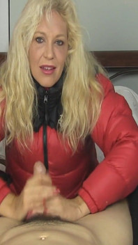 Charlee Chase Red Puffy Jacket Handjob
