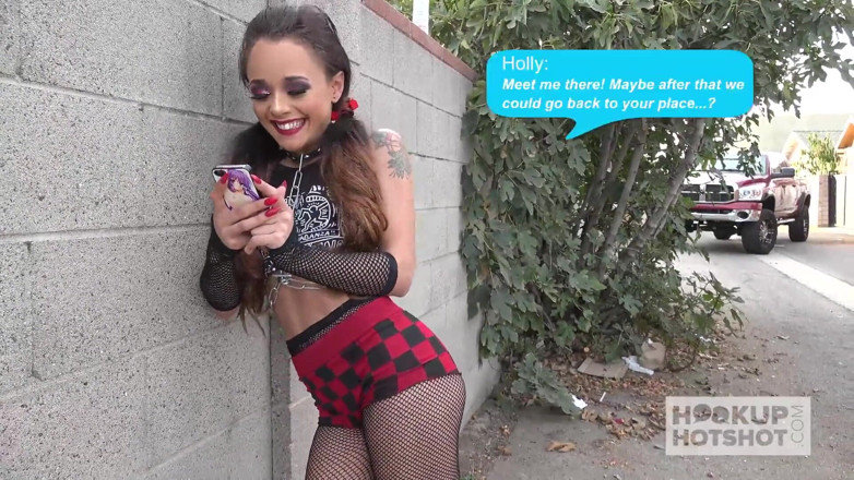 Hookup Hotshot: Petite brunette babe Holly Hendrix gets her face and ass...