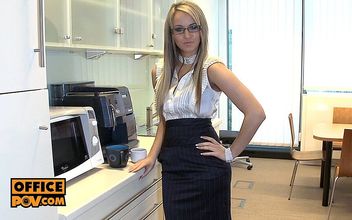 POV – Horny blonde office slut Aleska Diamond drinks your cum