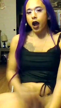 Purple Haired Tgirl Bust a Nut for Newyears