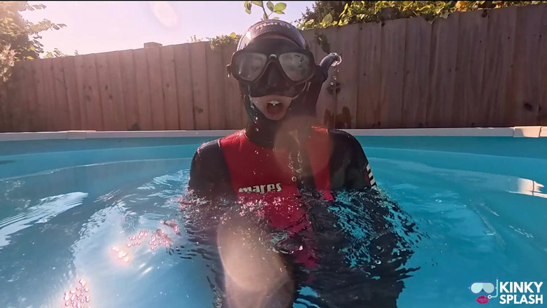 UKCuteGirl Lucy Lauren: Neoprene Pool Swim Snorkel Breath-holds in Tight Mares Wetsuit