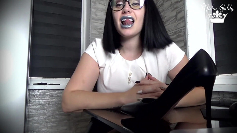 Goddess Misha Goldy: Sniff my sweat nylon feet little sissy!