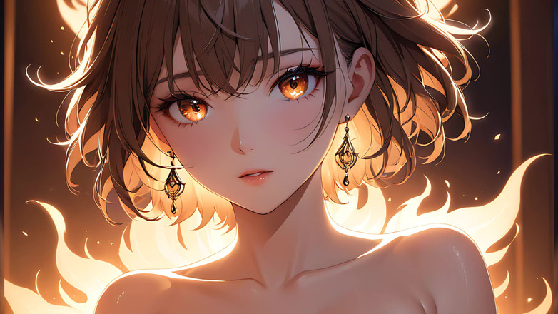 LustRender: 불씨 키스 : 작은 불꽃에 불이 켜진 아름다운 젊은 여성