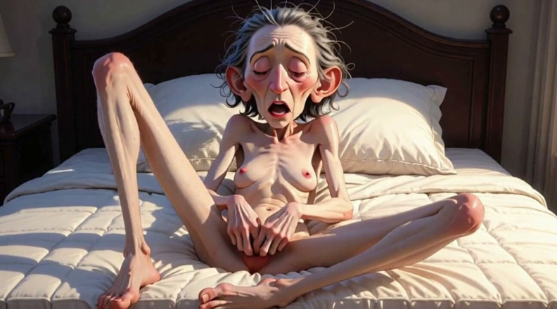 YOUR BEST FANTASY: Extremely Skinny Old Woman Masturbates Her Tight Pussy with Her...