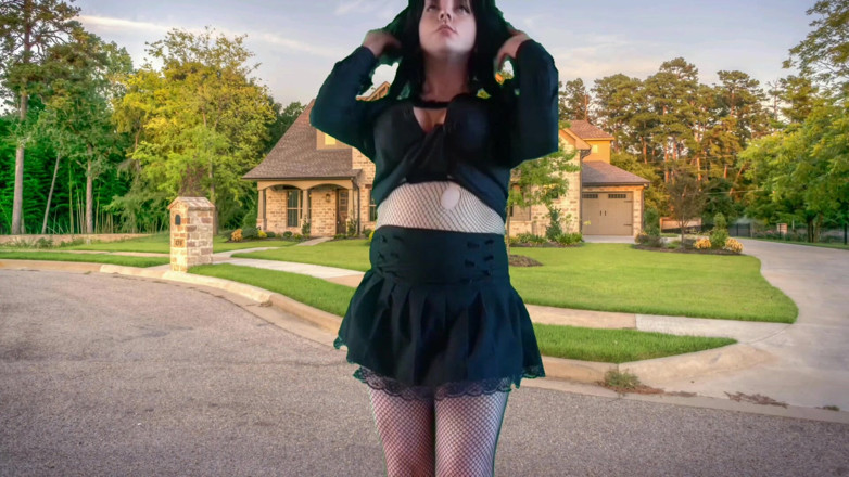 Kitty_Cross: 555 Femboy Outdoor Pretty Gothic Traveller in Front of Sweet...