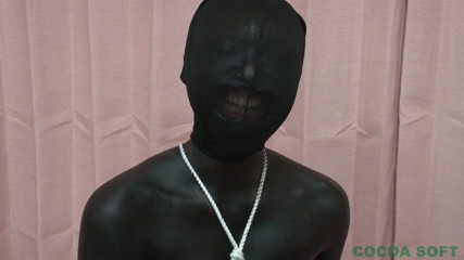 Cocoa Soft: Shibari bondaged Asian all painted in black masturbates