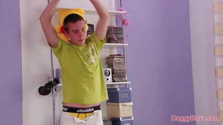 Doggy boys: Gay Teen Playing with His Hard Cock and Fingering His...