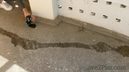 Love 2 Piss: Desperate sexy girl with full bladder pee on balcony