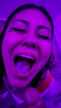 Latina Receiving Semen in Her Rich Little Mouth