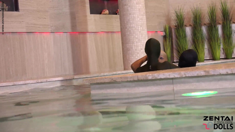 ZentaiDolls: Two Zentai Girls with Slave in Pool