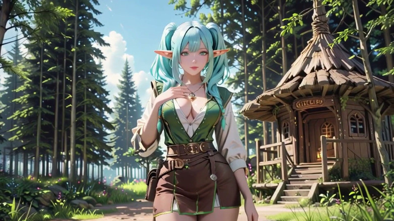 Seraphina Vale: Forest Fantasy! Blue Elf Kneeling, Green Elf Teasing, Sun-dappled Magic &amp;...