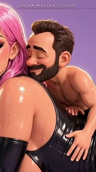 Pink-haired Anime Latex Giantess Drips Milk on Her Tiny Bearded Man - Butt Slaps and Drooling Moans