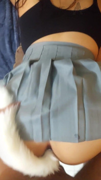 Schoolgirl Fucking Her with a Foxtail in the Ass