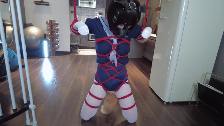 Aisan girl bondage: Mz31 - a Girl Tied and Suspended by a Red Rope...