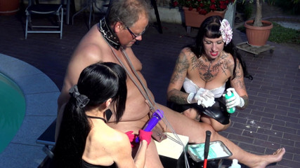 Carmen Rivera Entertainment: Dominatrix nails his balls to a plank and controls his...