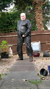 Leather Overalls in the Garden