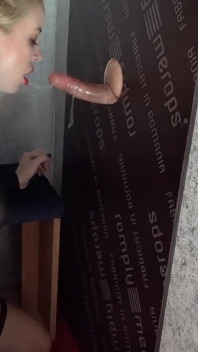 Sucking a Cock Through Gloryhole for My Cuckold Husband