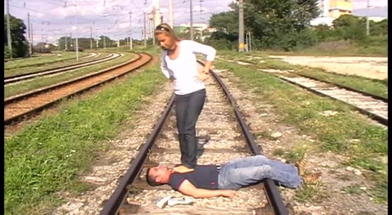 Femdom Austria: Railway tracks trampling