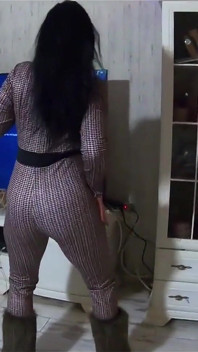 Tight Jumpsuit, Furry Boots & Messy Deepthroat with a Cum-licking Finish